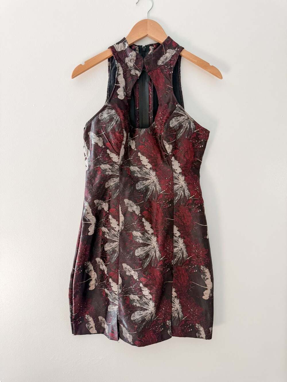 Rendoll Lagos Floral Print Halter Cut Out Mini Dress Size 12 Bodycon High Neck